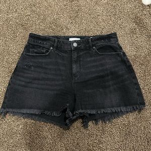 LOFT high rise, wide leg distressed black jean shorts